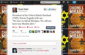 Tweet by Tarek Fatah on Dr Togadia on Nov-24-2013