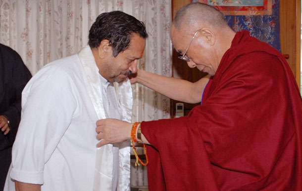 FILE PHOTO: His Holiness the Dalai Lama gave his blessing to Indresh Kumar, RSS leader on Friday, 27 May 2011.