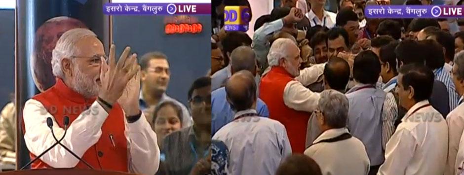 Prime Minister Narendra Modi congratulated ISRO scientists after successful Mangalyaan mission