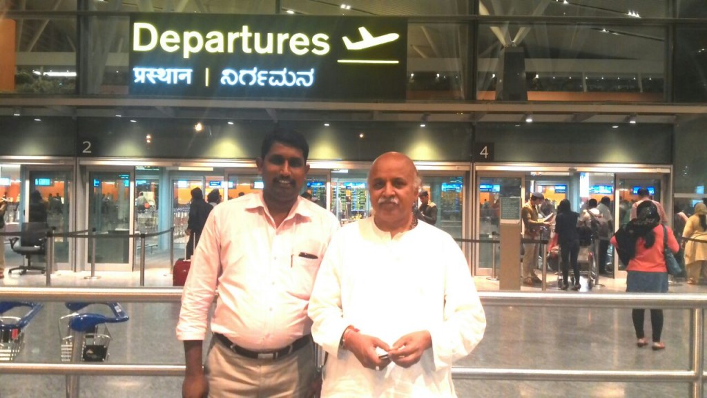 Dr Pravin Togadia with Rajesh Padmar at early morning on February 08-2015 at Bengaluru Airport.