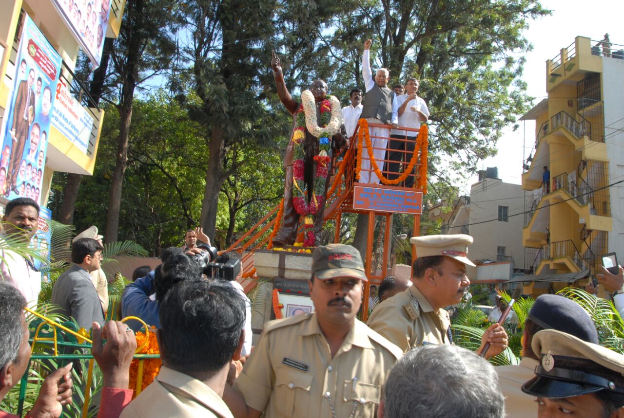 Governor VR Wala garlanded statue of Dr Ambedkar at Vimanapura, Bengaluru on April 14,2015