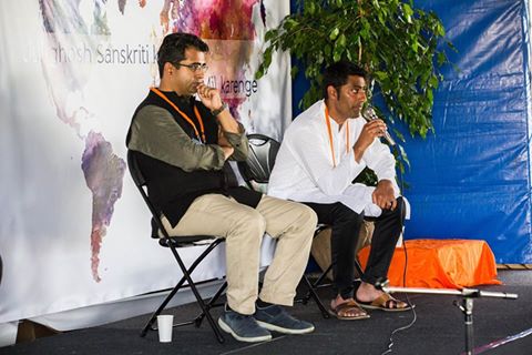 Manoj Ladwa, Chief Executive of MLS Chase, UK, and Shri Sachin Nandha of WeComeOne, giving a talk on "Dharmic Capitalism"