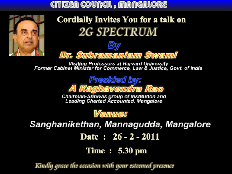 Subramanyam Swamy talk on 2G Scam at M’lre