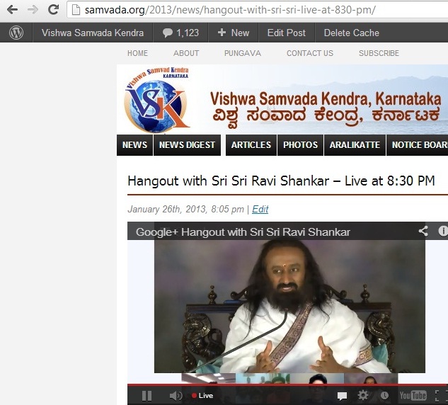 Sri Sri Ravi Shankar communicated globally through Online Video chat in ‘Google Hangout’